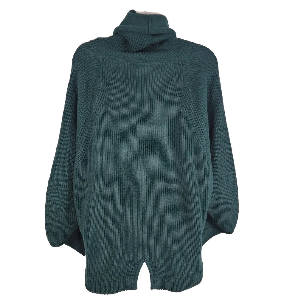 Cabi Women Pullover Sweater Small Green Knit Ruched Sleeve Cowl Neck Cotton 3532